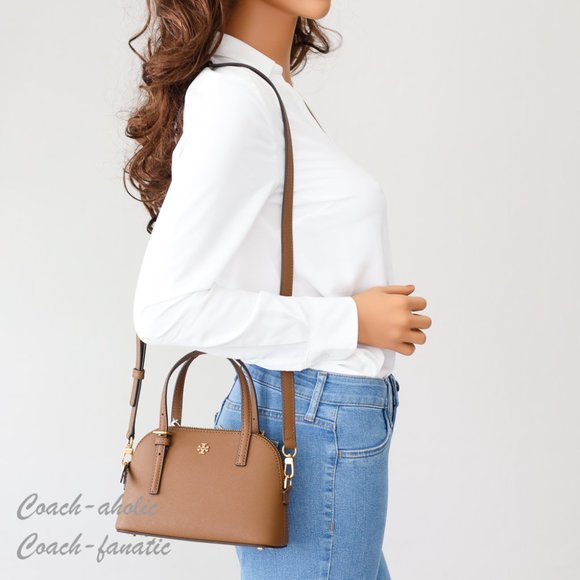 Tory Burch 149694 Emerson Dome Satchel Saffiano Leather Crossbody in Moose - Picture 2 of 11